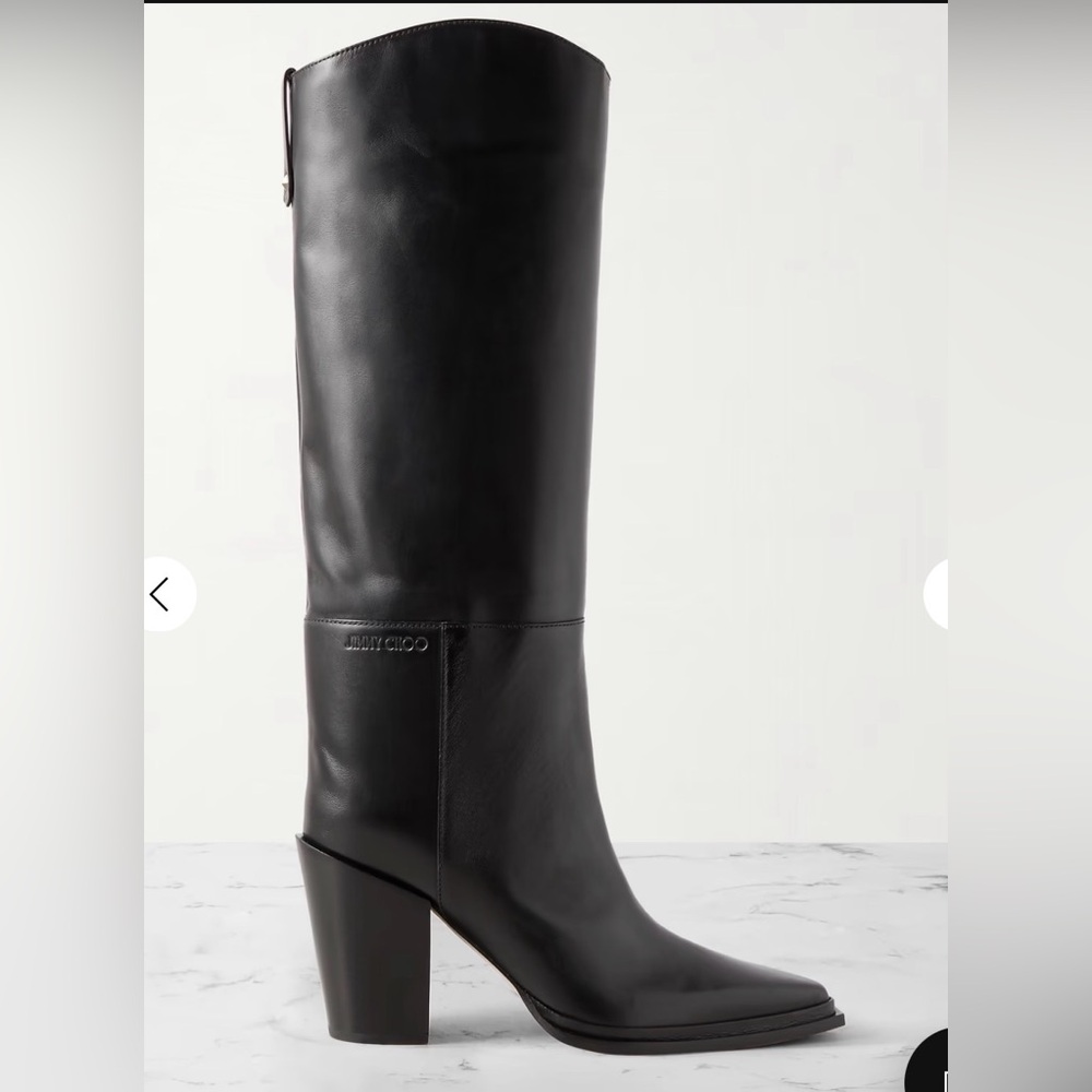 Jimmy Choo Black Leather Knee-High Block Heel Boots